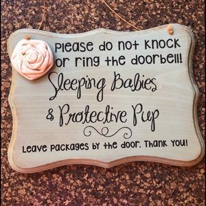 Large Antique Do Not Knock Babies & Pup Door Sign